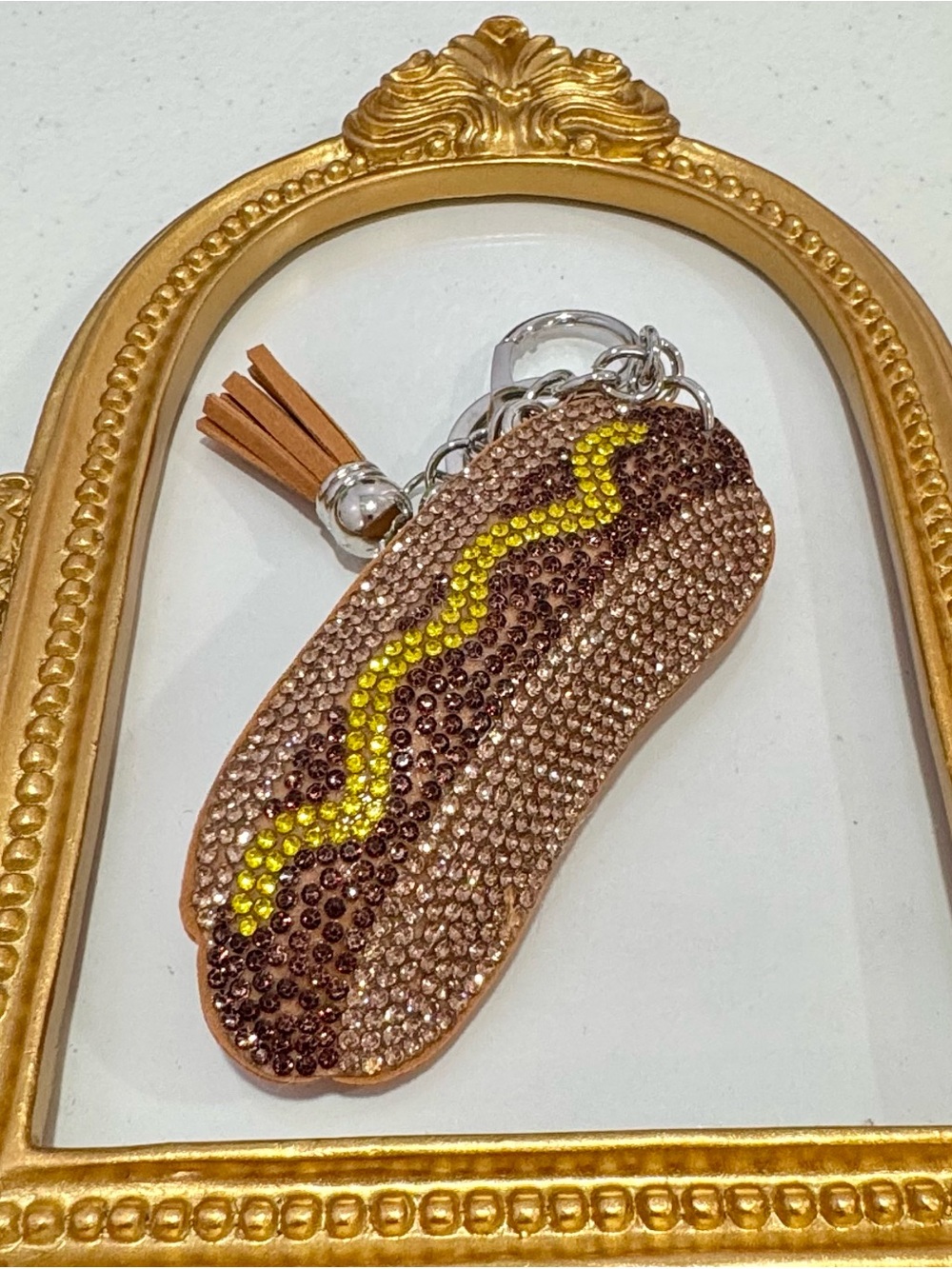 New Crystal-Embellished Hotdog Keychain